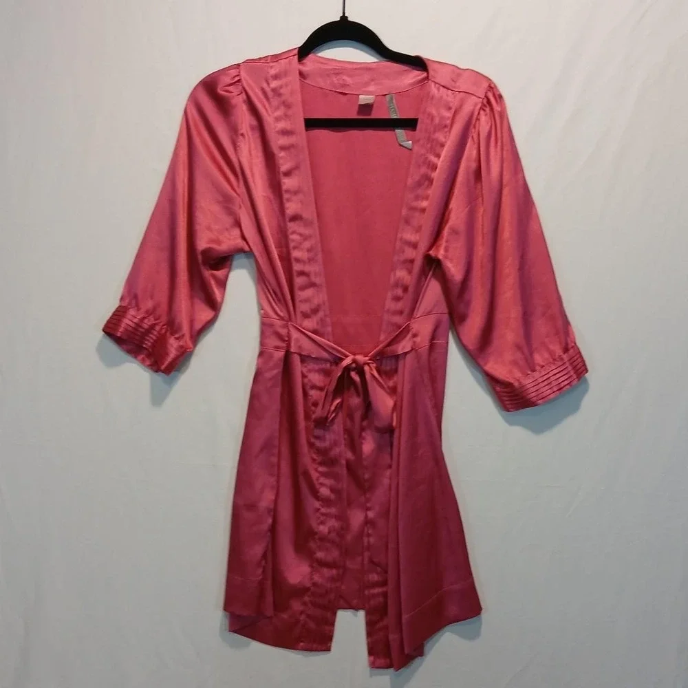 Victoria's Secret S Satin Robe 3/4 sleeve attached waist tie y2k luxury cozy